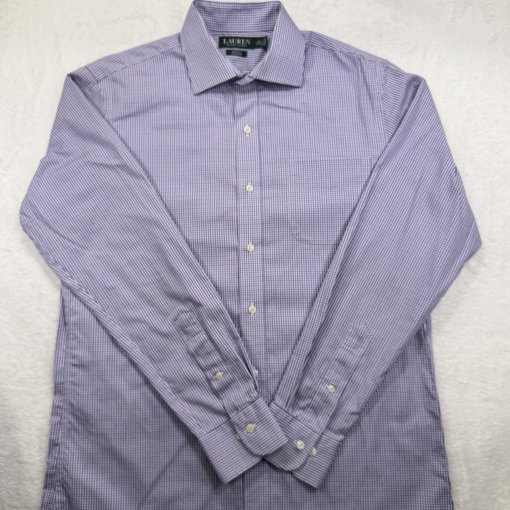 Lauren Ralph Lauren Shirt Mens 15.5 34/35 Purple Blue Plaid Slim Fit Non Iron